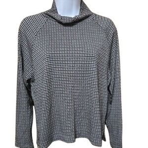 Lou & Gray for LOFT Brown Black White Checkered Mock Cowl Turtleneck Size S